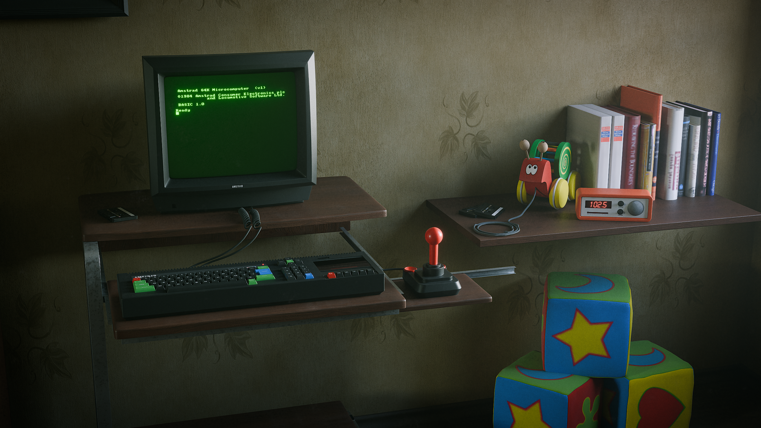 Rendu PAO - Amstrad CPC 464 et son écran vert GT65